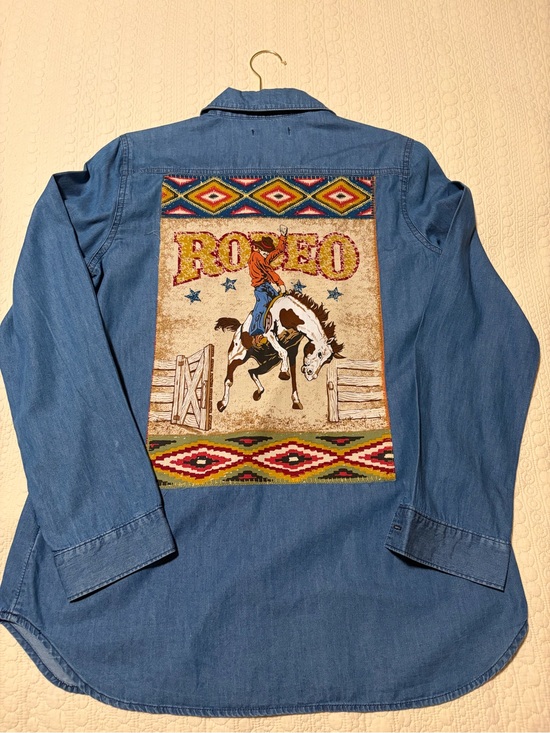 Old Navy Tops - Upcycled denim shirt/shacket (Medium) with western “Rodeo” panel sewn in back)